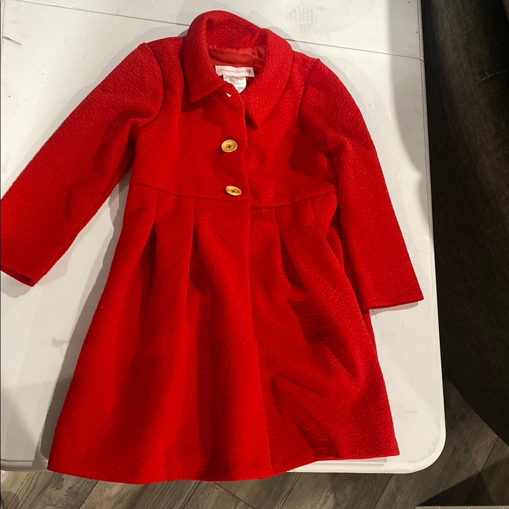 Bonnie Jean Red Pea Coat with Classic A-line Silhouette